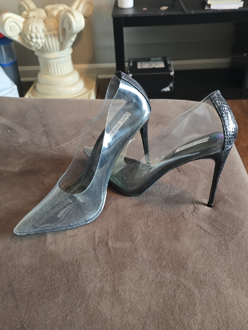 Cape Robbin Clear Pointed Toe Stiletto with Black Accent